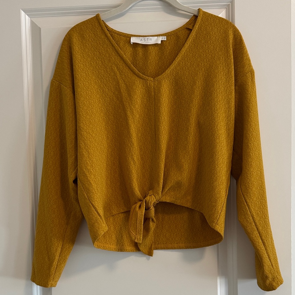 Astr Mustard Tie-Front Blouse